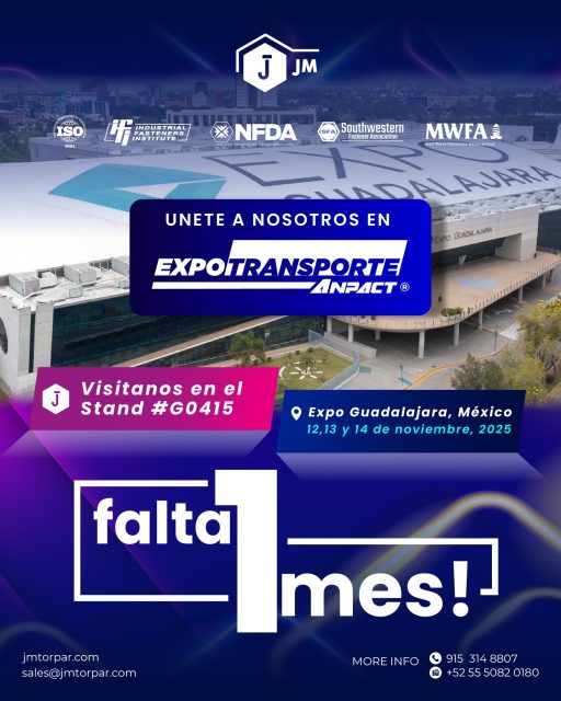 ¡Acompáñanos en @expotransporte_anpact 2025!
¡Falta solo 1 mes para el evento más importante del transporte y logística en México!
Visítanos en el Stand #G0415 en Expo Guadalajara del 12 al 14 de noviembre de 2025.
Conectemos, compartamos ideas y descubramos nuevas oportunidades juntos.
📍 Guadalajara, México
📅 12, 13 y 14 de noviembre de 2025
💬 Más información: sales@jmtorpar.com
#ExpoTransporte2025 #JMFasteners #JMtorpar #GuadalajaraExpo #IndustriaDelTransporte #Fijadores #Innovación #Networking #Falta1Mes #NosVemosAllí #ANPACT #ExpoGuadalajara #JMTeam