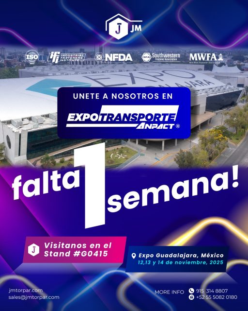 ¡La cuenta regresiva ha comenzado!
Solo 1 semana para @expotransporte_anpact 2025 🙌
Te esperamos en Expo Guadalajara los días 12, 13 y 14 de noviembre.
Visítanos en el Stand #G0415 y descubre nuestras soluciones en sujeción de la más alta calidad 🔩

📩 Contact us today to learn more!
🌐 jmtorpar.com
📧 sales@jmtorpar.com

#JMtorpar #ExpoTransporteANPACT #ExpoTransporte2025 #Guadalajara #Fasteners #Tornillería #IndustriaAutomotriz #Transporte #Fijaciones #StandG0415 #México #ExpoGuadalajara