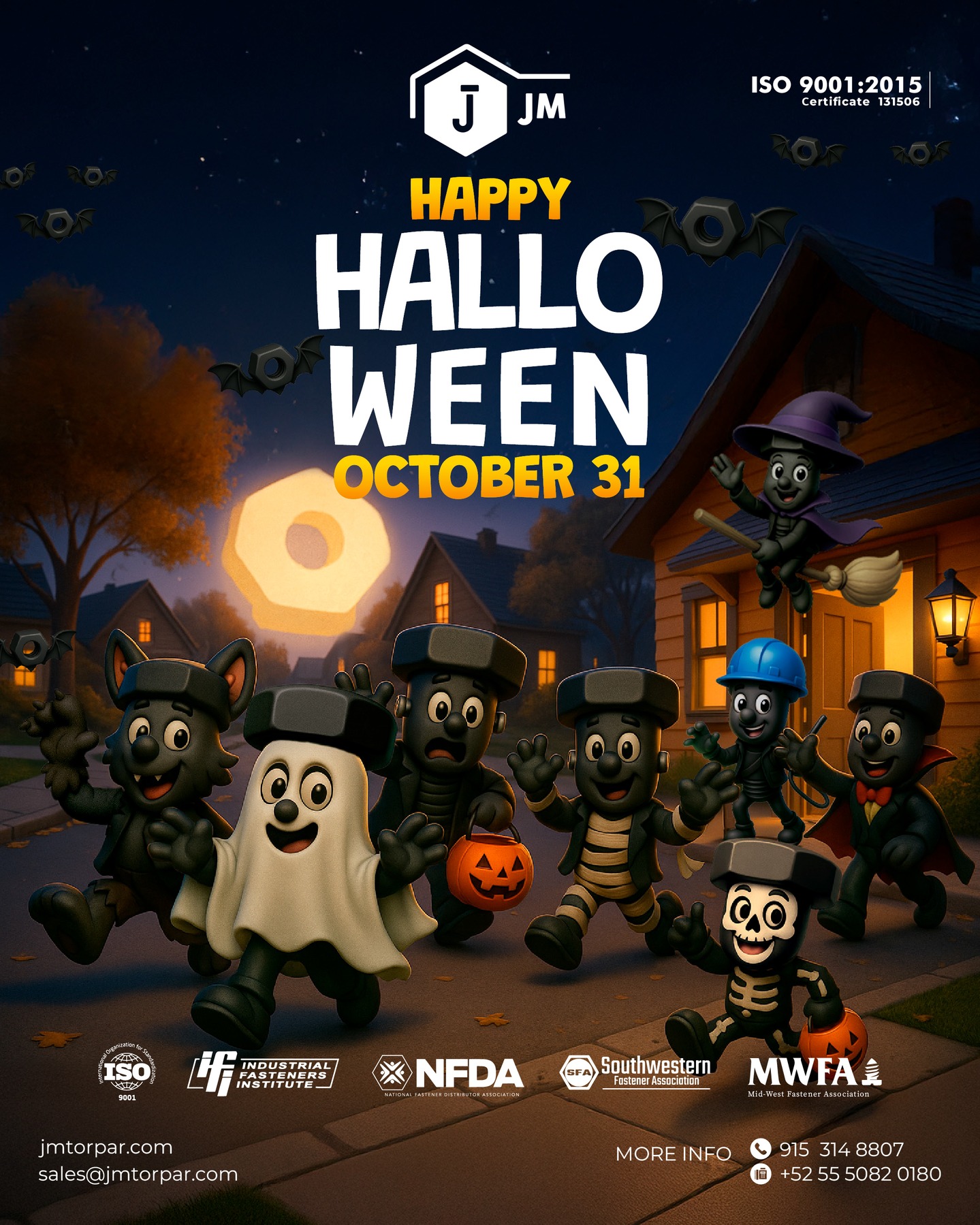 🎃 Happy Halloween from the JM Team! 👻
Tonight, we celebrate creativity, teamwork, and a little bit of spooky fun! 🦇
Wishing you a night full of treats, laughter, and great moments. 🍬✨
#HappyHalloween #JM #Fasteners #TeamSpirit #Halloween2025 #TrickOrTreat #JMFamily #IndustrialStrength