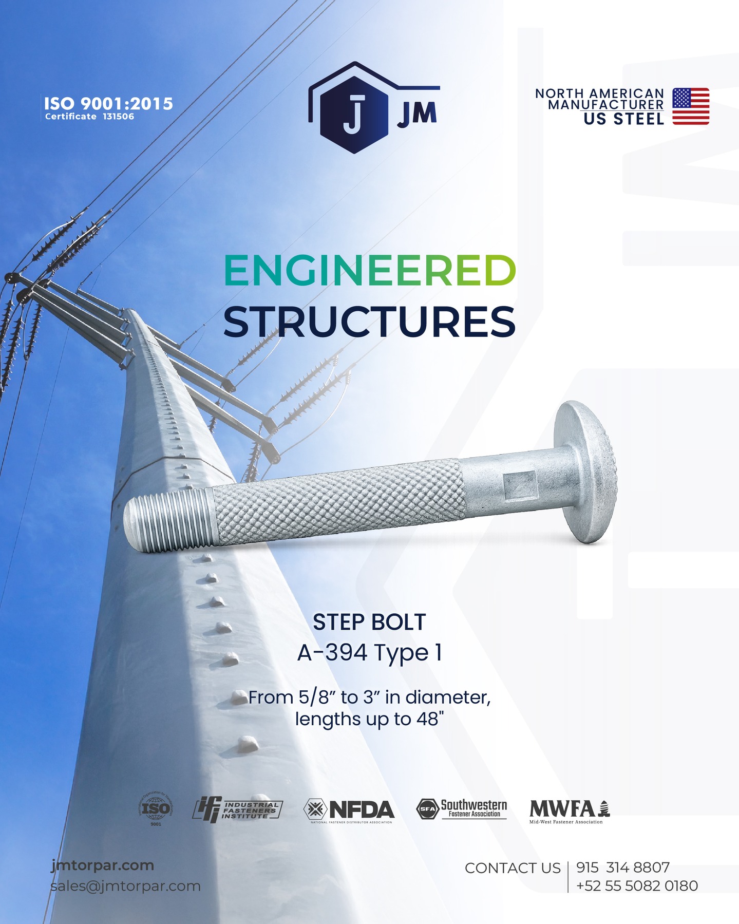 Built to perform under the toughest conditions.
Our A-394 Type 1 Step Bolts are engineered for strength, precision, and long term reliability in structural and industrial applications.
Manufactured from North American steel and backed by ISO 9001:2015 certification, we deliver components you can trust project after project.
📏 Sizes from 5/8” to 3” diameter
📐 Lengths up to 48”
🏗️ Designed for engineered structures
📩 Contact us today!
🌐 jmtorpar.com
📧 sales@jmtorpar.com
#EngineeredStructures #StepBolt #ASTMA394 #UtilityStructures #TransmissionLines #SteelFasteners #IndustrialFasteners #Infrastructure #PowerTransmission #MadeInUSA #QualityEngineering #ISO9001 #NorthAmericanSteel