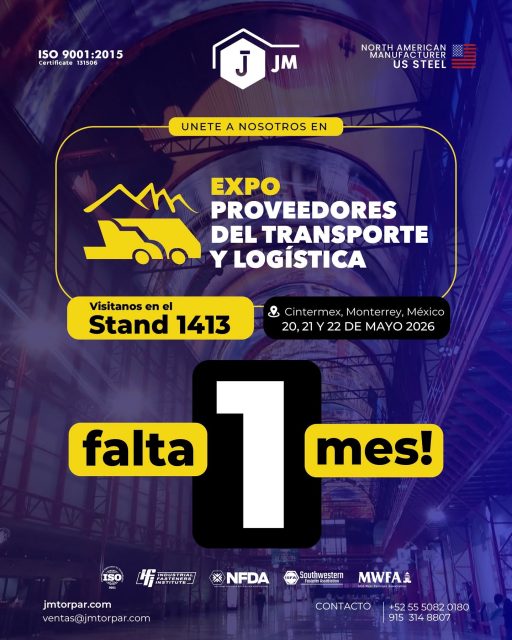 ¡Ya falta poco!
Estamos a 1 mes de vernos en la @expoproveedoresmty 
Nos encuentras en el Stand 1413 en Cintermex, Monterrey 🏢
Ven a conocer de cerca la calidad que entregamos a fabricantes de equipo original (OEM).

🔩 Calidad certificada
📅 20, 21 y 22 de mayo
Somos JM TOR PAR, el fabricante con la mejor calidad en tornillería industrial para el sector transporte y logístico.
¡Nos vemos pronto!

#Expoproveedores #Monterrey #Industria #OEM #HechoEnMexico #Tornilleria #SectorLogistico #SectorTransporte #Manufactura #Cintermex