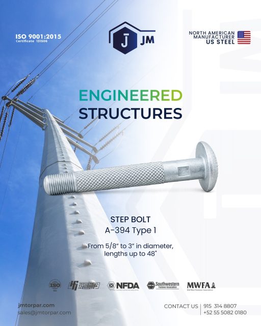Built to perform under the toughest conditions.
Our A-394 Type 1 Step Bolts are engineered for strength, precision, and long term reliability in structural and industrial applications.
Manufactured from North American steel and backed by ISO 9001:2015 certification, we deliver components you can trust project after project.

📏 Sizes from 5/8” to 3” diameter
📐 Lengths up to 48”
🏗️ Designed for engineered structures

📩 Contact us today!
🌐 jmtorpar.com
📧 sales@jmtorpar.com

#EngineeredStructures #StepBolt #ASTMA394 #UtilityStructures #TransmissionLines #SteelFasteners #IndustrialFasteners #Infrastructure #PowerTransmission #MadeInUSA #QualityEngineering #ISO9001 #NorthAmericanSteel