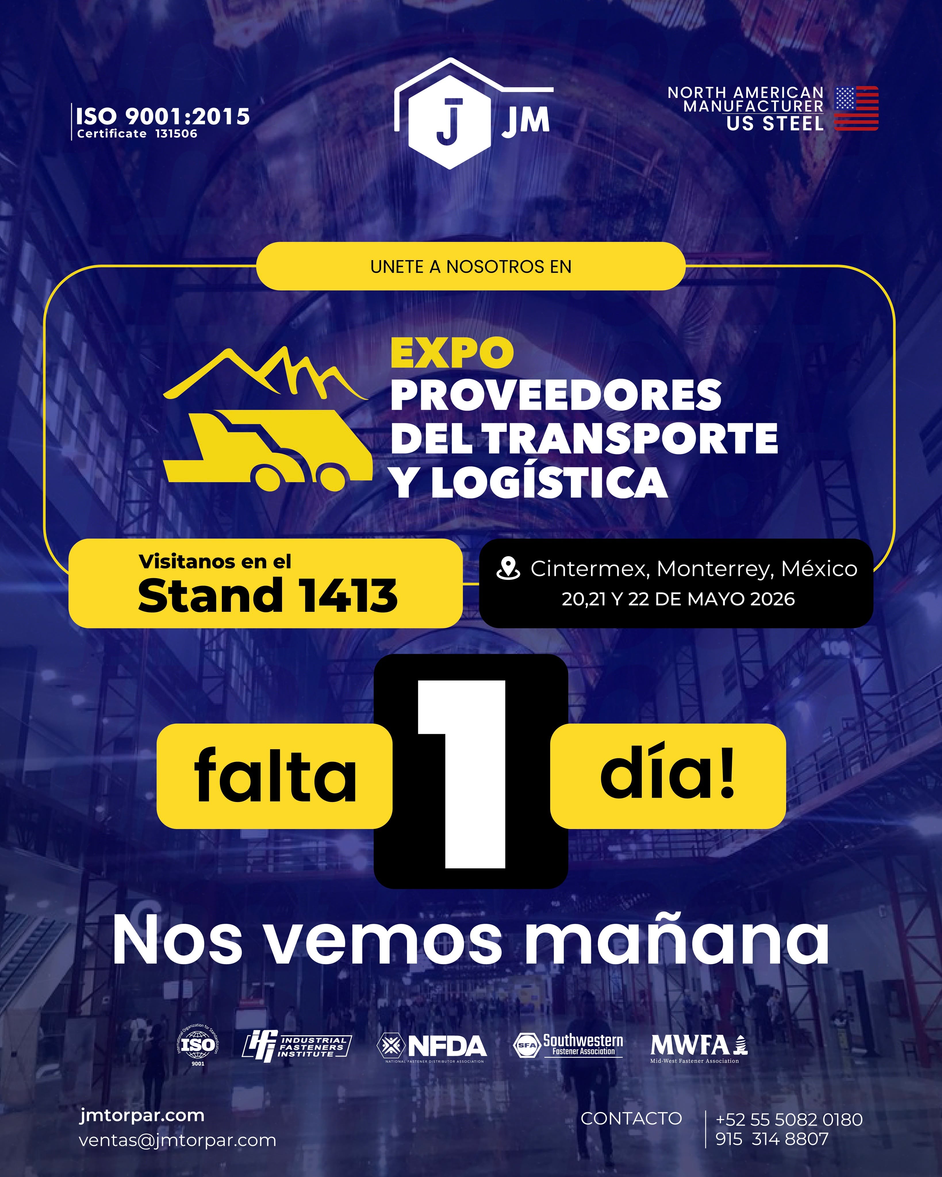 ¡Falta solo 1 día! 
Nos vemos mañana en la Expo Proveedores del Transporte y Logística 2026
📍 Stand 1413 | Cintermex, Monterrey
Ven a conocer todo lo que tenemos preparado para ti.
¡Te esperamos!

#ExpoProveedores #Transporte #Logística #IndustriaMexicana #Monterrey
