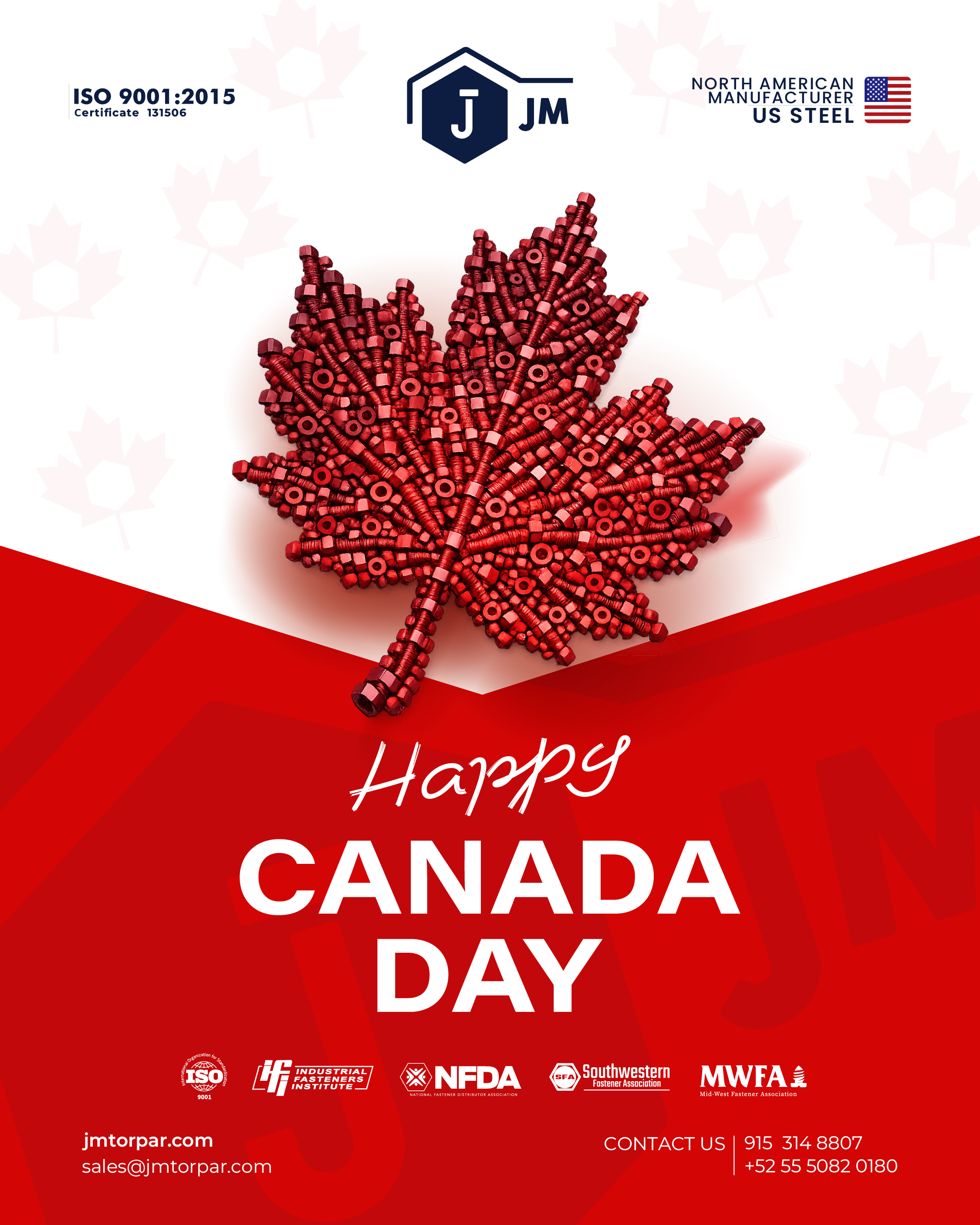 🍁 Happy Canada Day! 🇨🇦
Celebrating the strength, unity, and partnerships that connect us. Wishing our customers, partners, and friends across Canada a wonderful and safe Canada Day!
#HappyCanadaDay #CanadaDay #Canada #JMTorPar #Fasteners #Manufacturing #NorthAmericanSteel #IndustrialSolutions #ISO9001
