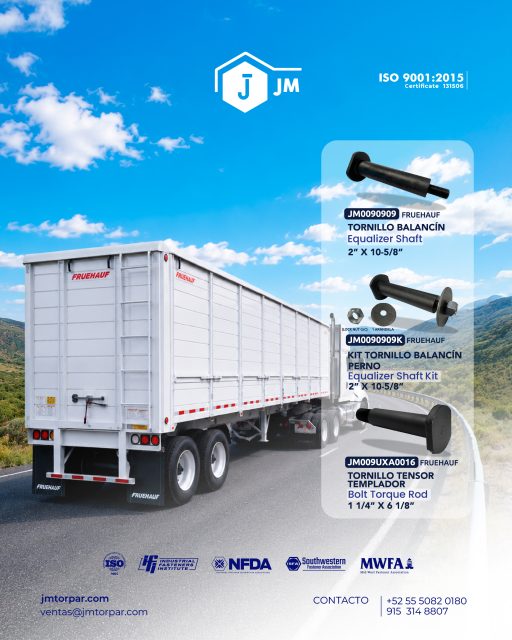 Quality fasteners that keep your trailer moving. Reliable performance for every mile.
(Tornillería de calidad que mantiene tu remolque en movimiento. Rendimiento confiable en cada kilómetro.)
#Fruehauf #Refacciones #Tornillería #Suspensión #Autotransporte #Remolques #Calidad #Industria #OEM #JMTorpar #Fruehauf #TrailerParts #HeavyDuty #SuspensionParts #TruckParts #Fasteners #QualityParts #Transportation #OEMQuality #JMTorpar