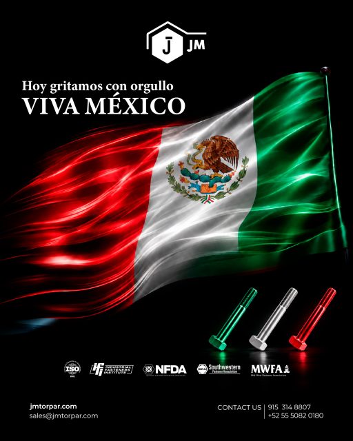 Hoy celebramos la fuerza, el trabajo y el orgullo que nos une. 🇲🇽
Con orgullo mexicano, seguimos forjando piezas que llegan más lejos, llevando con nosotros la calidad, el compromiso y la fortaleza de nuestra industria.

¡Viva México! 🇲🇽

#VivaMexico #Mexico #OrgulloMexicano #HechoEnMexico #IndustriaMexicana #ManufacturaMexicana #JMTorPar #HotForging #ForgedFasteners #IndustrialFasteners #SpecialFasteners #Fasteners #MadeInMexico #NorthAmericaManufacturing