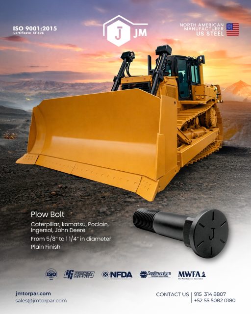 Built to perform under the toughest conditions. 💪

Our Plow Bolts are manufactured with US steel, delivering strength, durability, and reliability for heavy duty applications.
Compatible with Caterpillar, Komatsu, Poclain, Ingersoll, and John Deere, and available from 5/8” to 1 1/4” diameter.
Quality you can trust. Performance that lasts.

📩 Contact us today!
🌐 jmtorpar.com
📧 sales@jmtorpar.com

#PlowBolts #HeavyEquipment #ConstructionEquipment #MiningIndustry #IndustrialFasteners #OEMParts #USSteel #ISO9001 #Earthmoving #MachineryParts #JMManufacturing #BuiltToLast